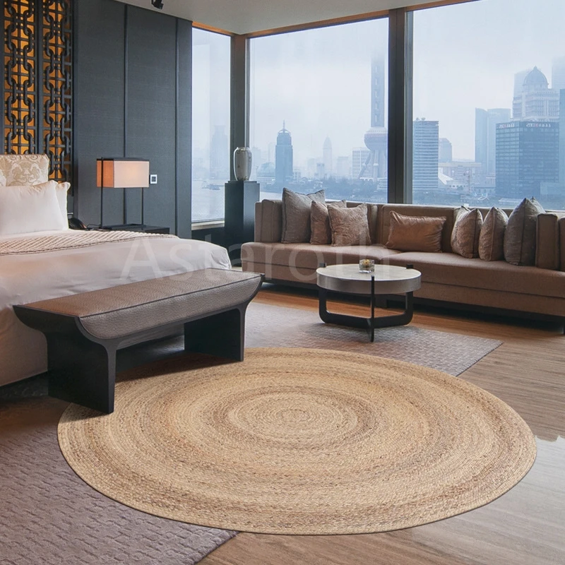 

Living Room Decoration Rug 100% Natural Jute Braided Style Round Reversible Rug Area Carpet Vintage Rug