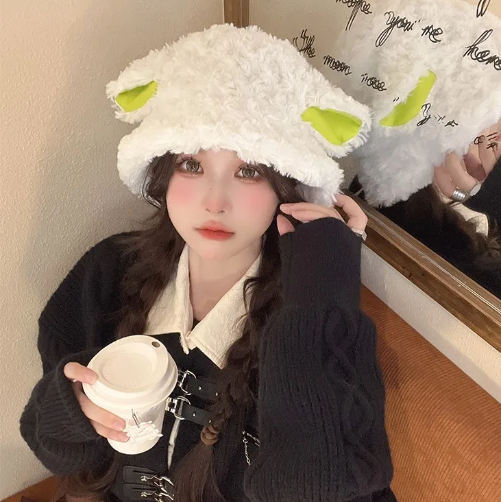 

Зимняя шапка из ягненка, зимняя Рыбацкая шапка, Женская милая Вязаная Шерстяная сохраняющая тепло осенне-зимняя плюшевая шапка с ушками, ша...