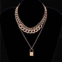 kunjoe lock pendant link chain charms necklace choker multilayer hip hop punk rock necklace for women jewelry handmade men gifts