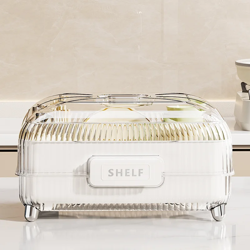 Пыленепроницаемый стеллаж для хранения посуды с дренажом и палочками