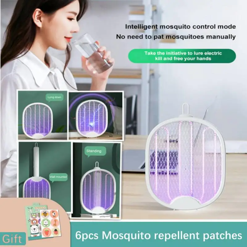 

4 In1 Electric Mosquito Killer Fly Swatter USB Rechargeable Trap Mosquito Racket Insect Killer UV Light 3000V Bedroom Bug Zapper