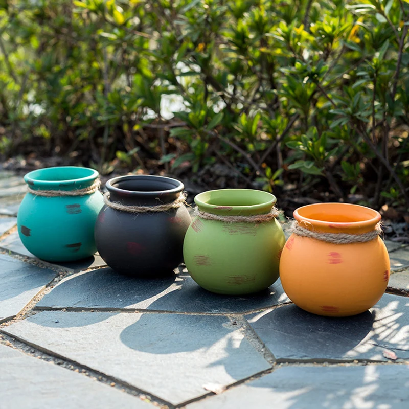 

Mini Zakka Hemp Rope Fleshy Flower Pot Ceramic Hanging Vase Wall Hanging Planter Flower Plant Bonsai Pots Home Decor Accessories