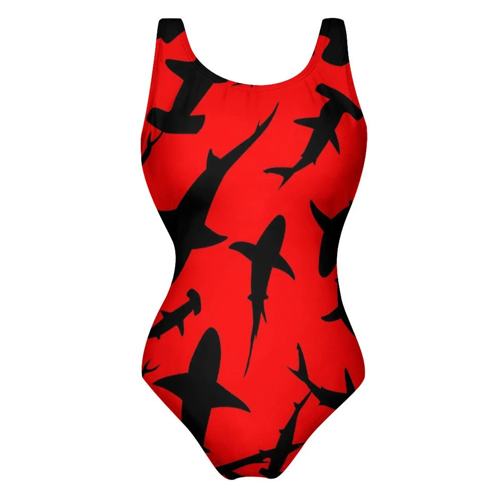 Синий купальник с акулами животным принтом пуш-ап цельный праздничный купальный