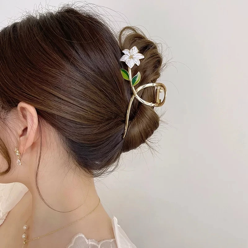

Elegant Metal Flower Hair Claw Dripping Oil Flora Hair Clips Barrette Crab Ponytail Clip Headwear Hair Accessories for Women