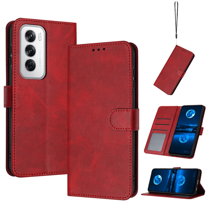 Фото Кожаный чехол с магнитной застежкой для OPPO Reno12 Pro, Reno11 F 5G, Reno 12, 11 Pro, Reno11F, однотонный, с эффектом кожи, кошелек-портмоне №3