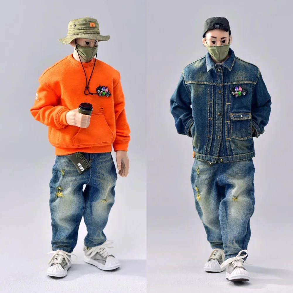 

Trickyman12 1/6 Men Soldier Denim Jacket Jeans Trend Hooded Sweatshirt Sneaker Cap T Shirt Set For 12 Inches Action Figure Body