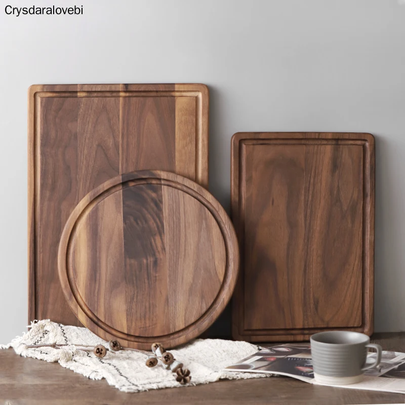 Круглая разделочная доска для пиццы из черного ореха с ручкой неокрашенная