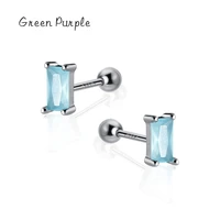 green purple real s925 sterling silver simple square zircon spiral stud earrings for women silver fine anti allergy jewelry
