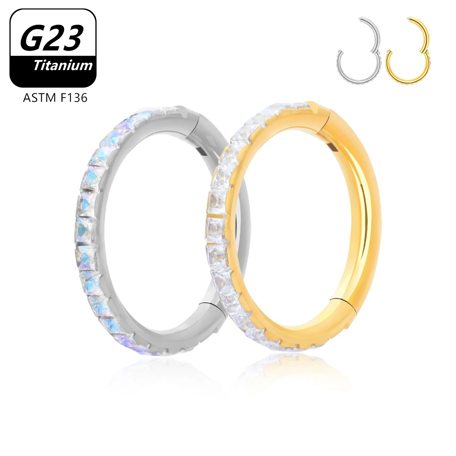 

Titanium Piercing G23 Clicker Nose Ring Septum Tragus Cartilage Helix Body Jewelry 16G Rings Daith Conch Zircon Earring Hoop
