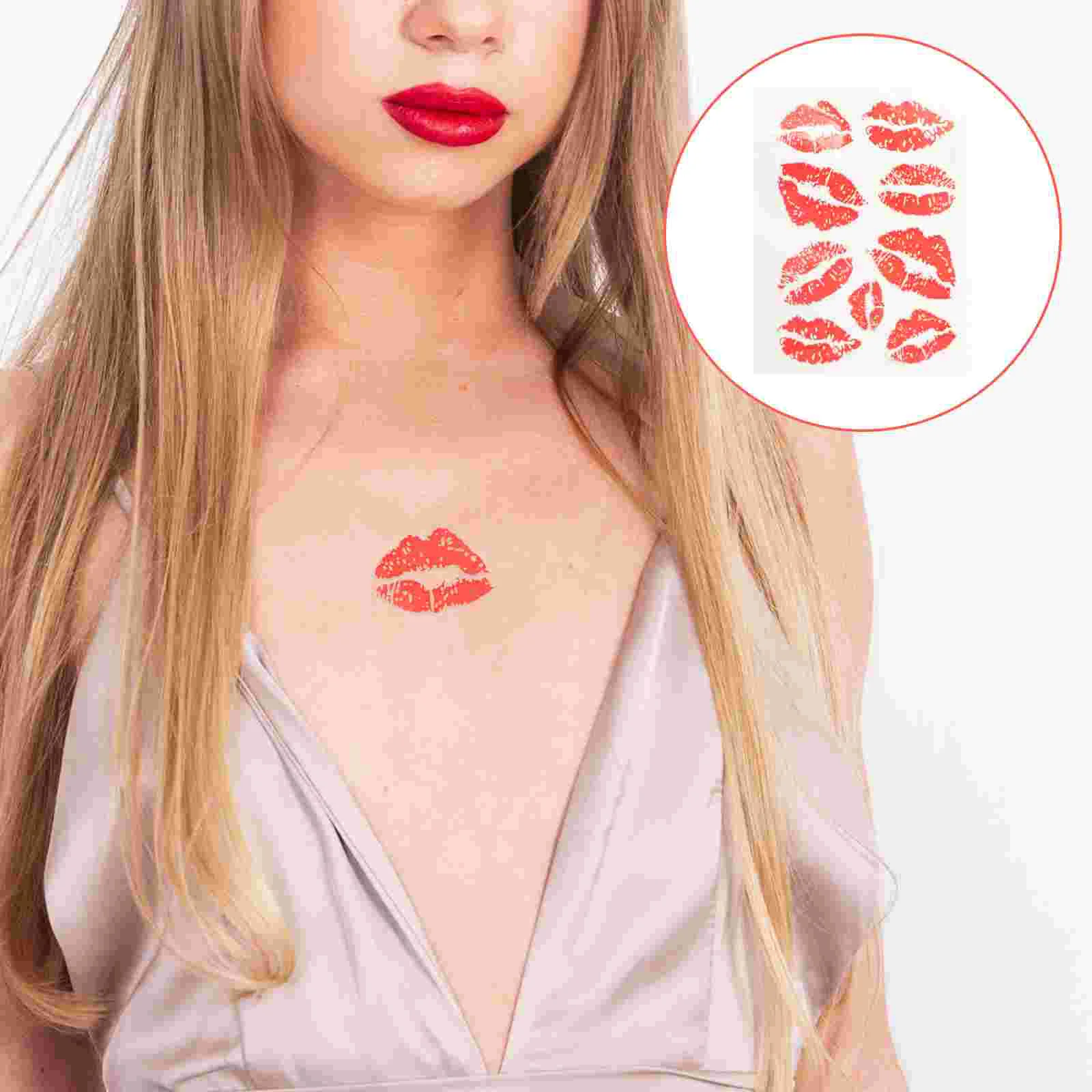 

Lips Temporary Stickers, 6pcs Valentines Day Tattoos Water- proof Body Stickers for Halloween