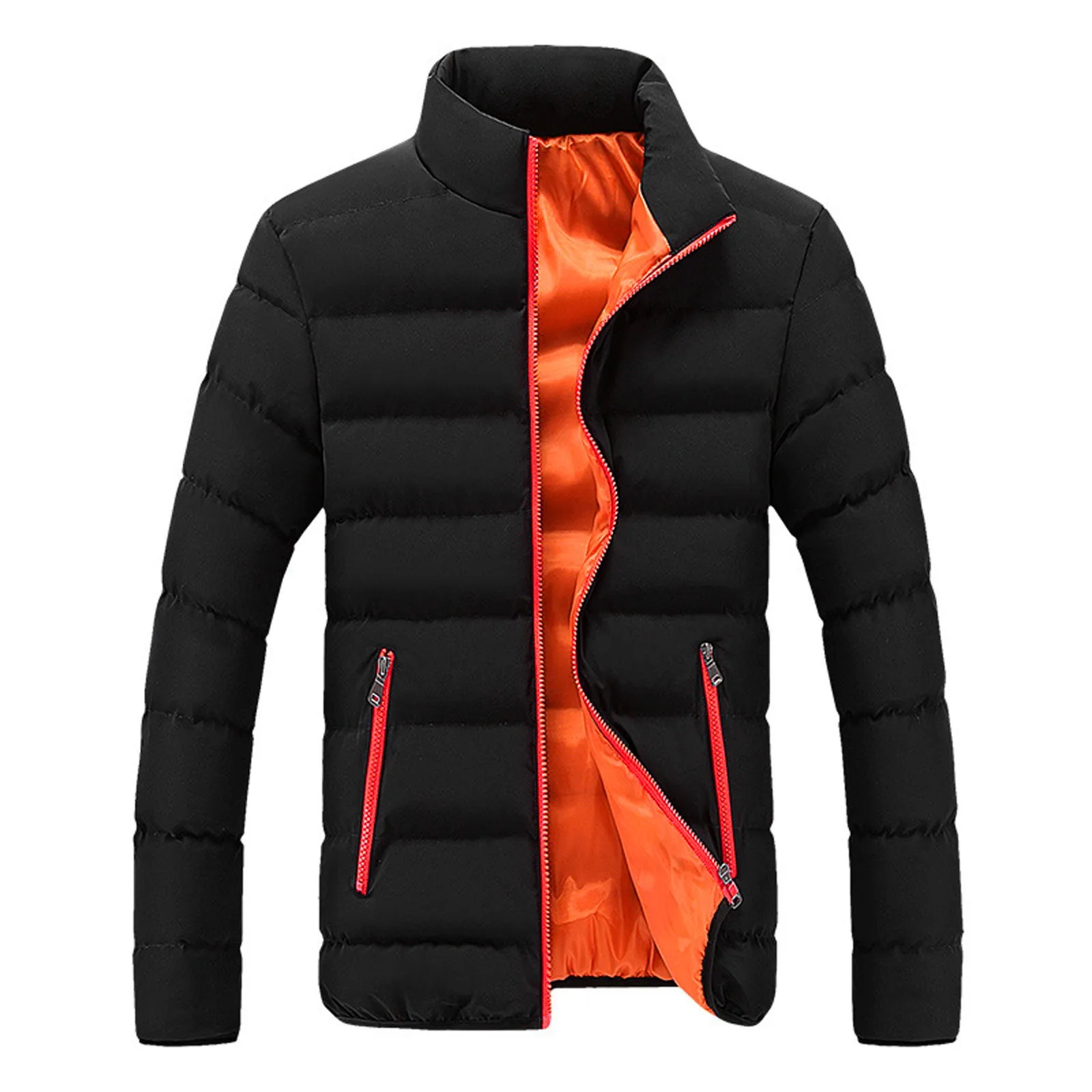 Men's Solid Color Stand-collar Cotton-padded Jacket Youth Short Padded Jacket Mens Outing Riding Climbing Warm Coats