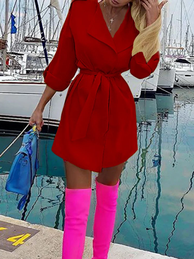 

Office Lady Turn-down Collar Blazer Dress Women New Spring Solid Straight Mini Office Dress Autumn Long Sleeve Solid Party Dress