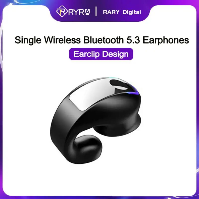 

RYRA Wireless Headphones Bluetooth 5.3 Single Non In Ear Earphones Earclip Design Waterproof LED Earbuds Sports Headset With Mic