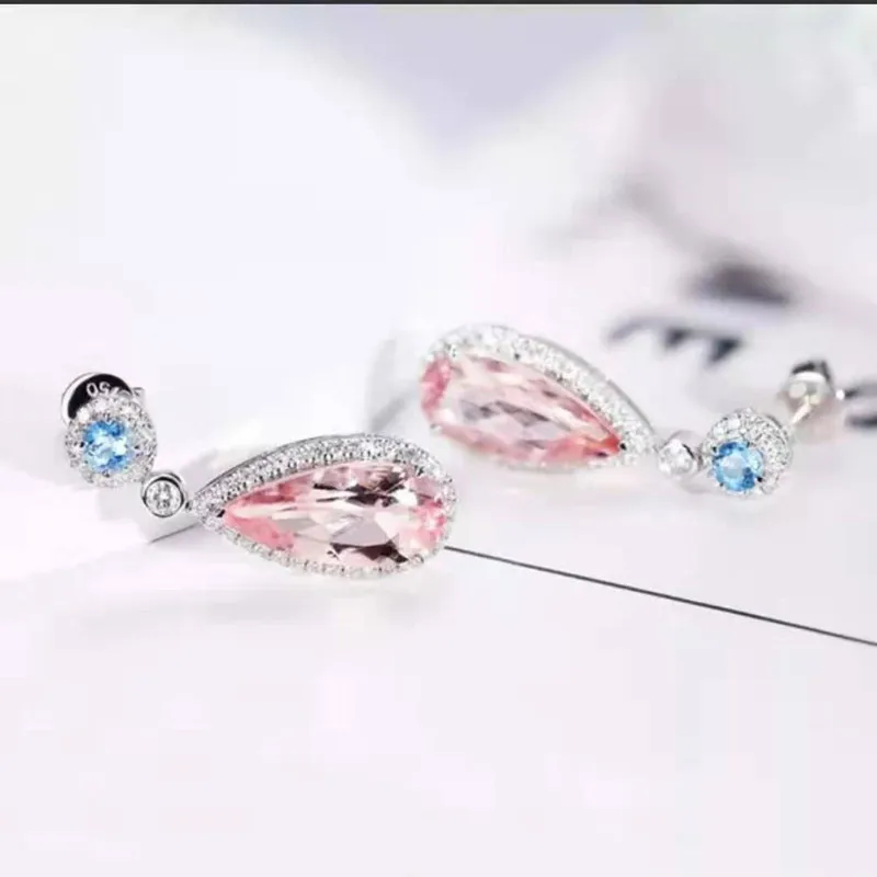 

Sparkling Zircon Earrings, Fashionable, Simple, Women's Pink Accessories, Silver Needles, Luxury, Holiday Gifts, Charm Pendant