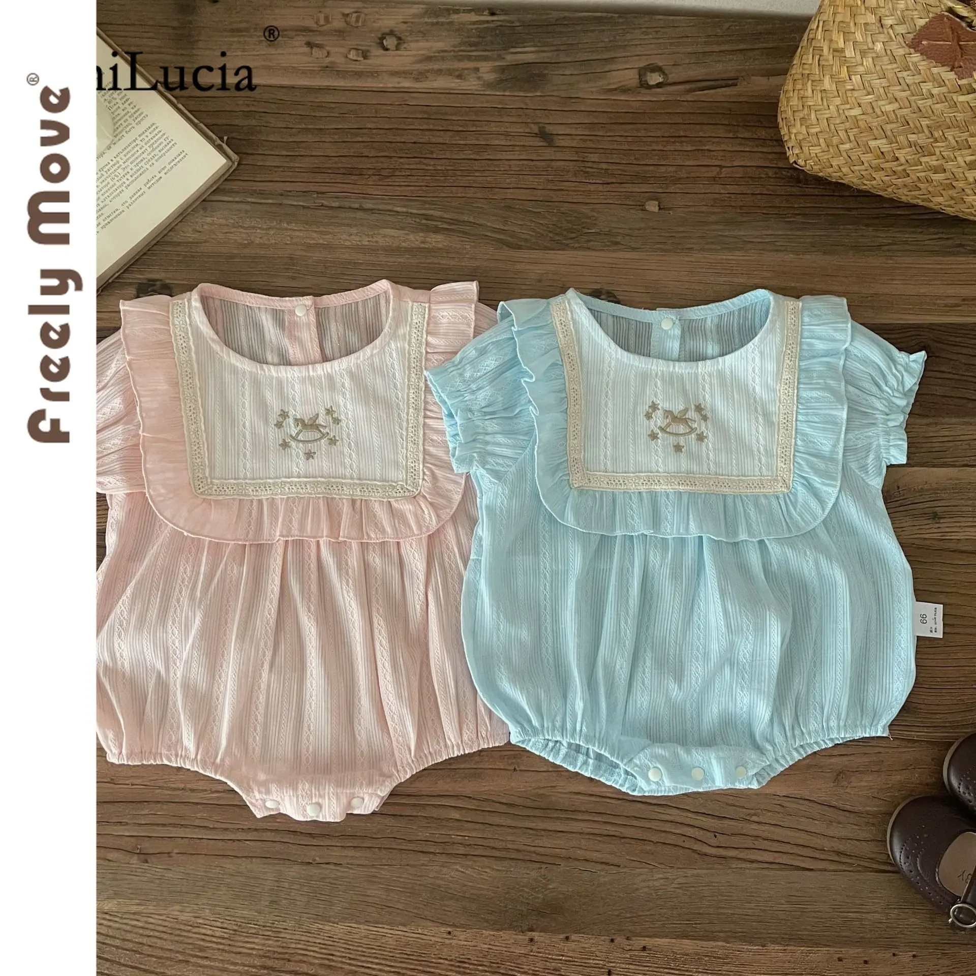 

Newborn Infant Baby Girls Rompers Sweet Girls Jumpsuits Short Sleeve Embroidery Playsuits Toddler Baby Summer Clothing