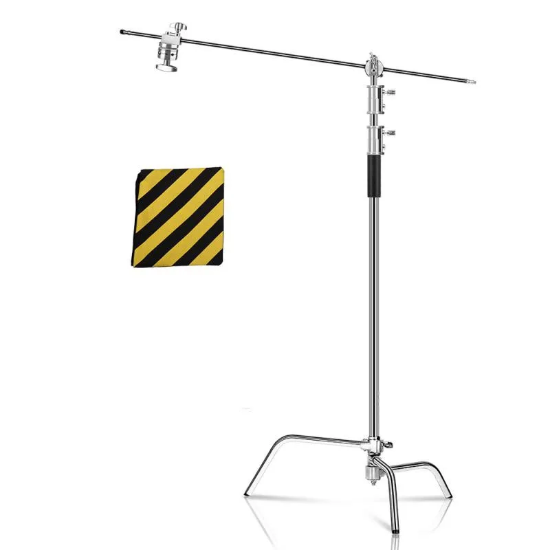 

SH Heavy Duty Stainless Steel C-Stand with Hold Arm and Grip Head and Wheels 260cm Stand with Adjustable Leg for Photography