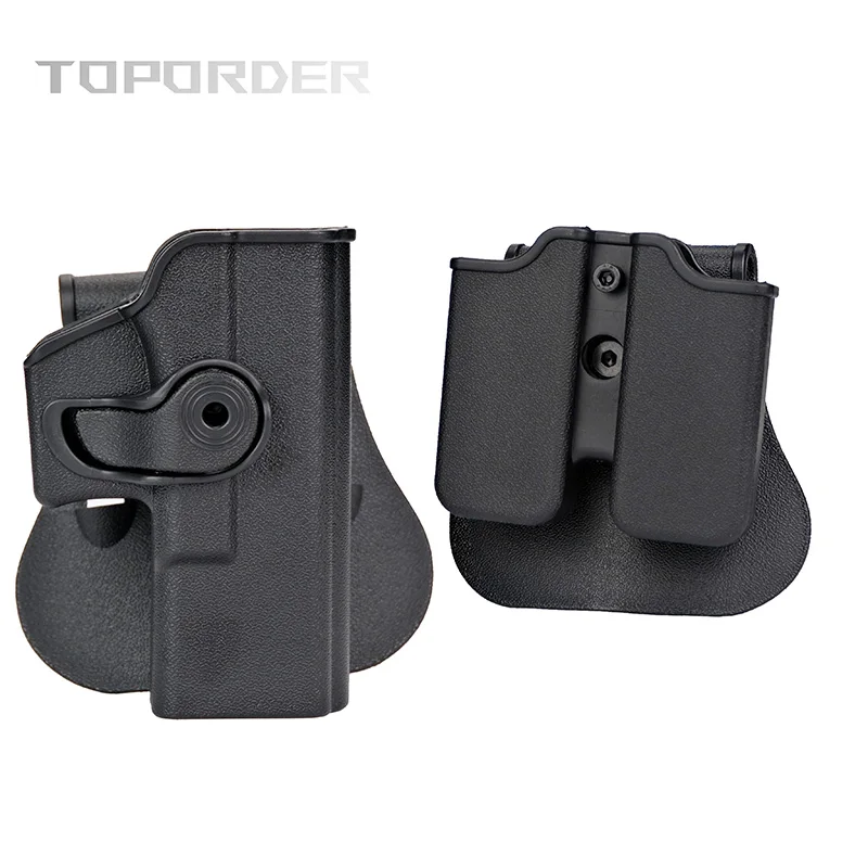 Фото Тактическая кобура для пистолета Glock, подходит для охоты на открытом воздухе Glock G17, G19, G22, G23 с двойным карманом для журналов диаметром 9 мм №2