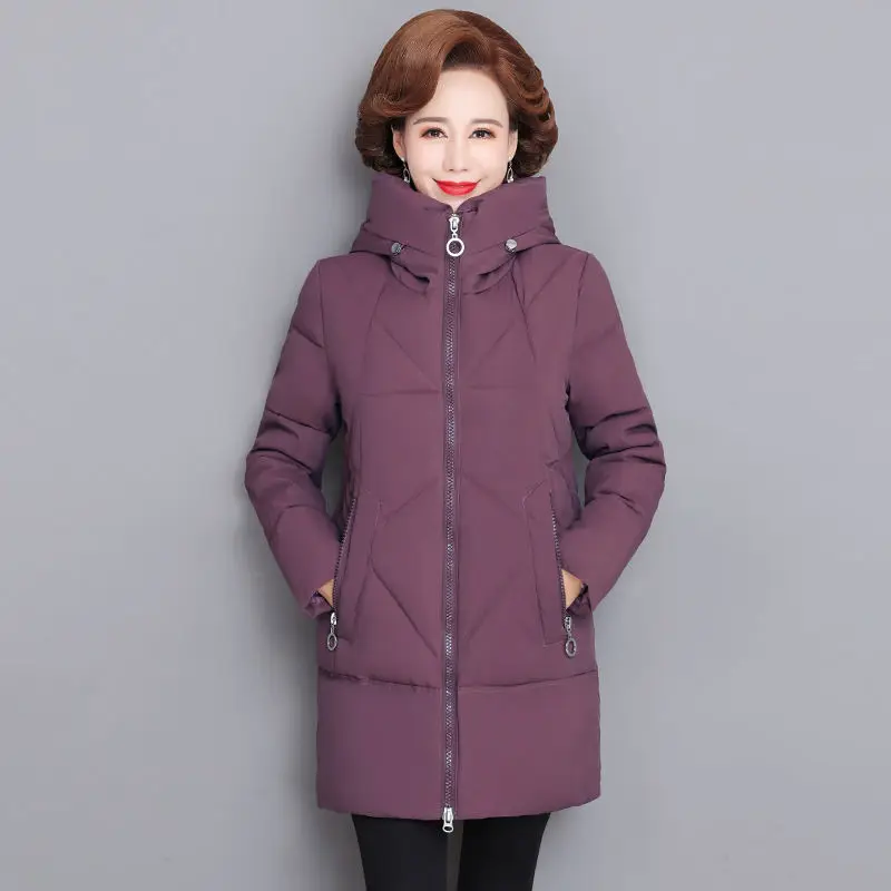 Hooded Thick Down Jacket Female 2023 New Middle Aged Mother Cotton Winter Coat Grandmother Wear Plus Size Long Parka Women 6XL