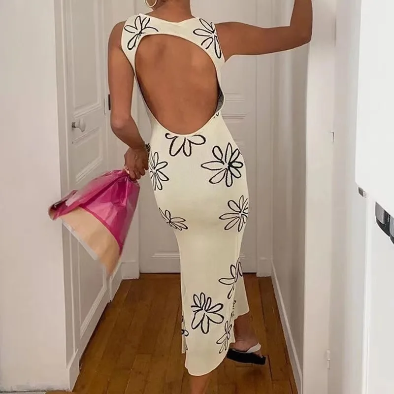 

Сексуальное вязаное платье YEMOGGY с открытой спиной и разрезом, летние платья для женщин, новинка 2022, шерстяное платье макси без рукавов с высо...