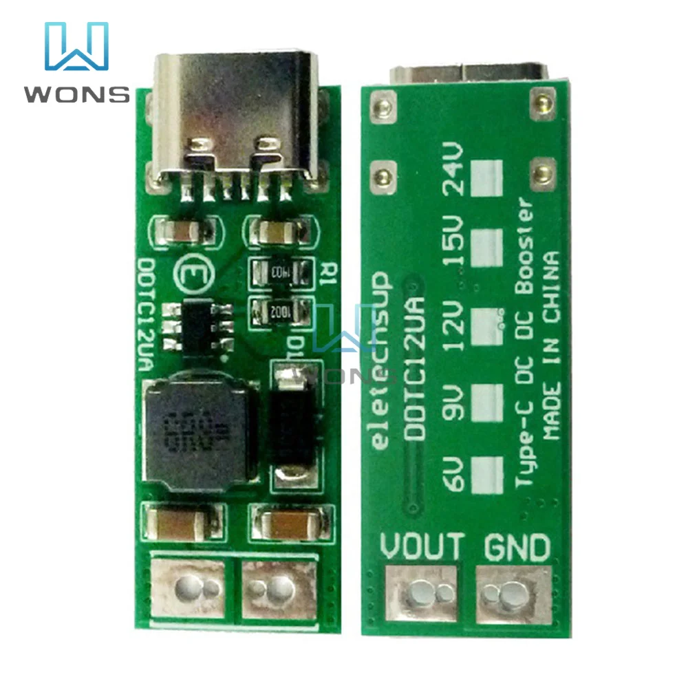 

9W Mini Type-C USB DC-DC Step Up Step Down Board DC 5V to 6V 9V 12V 15V 24V DC DC Boost Boost Converter PWM PFM Regulator Module