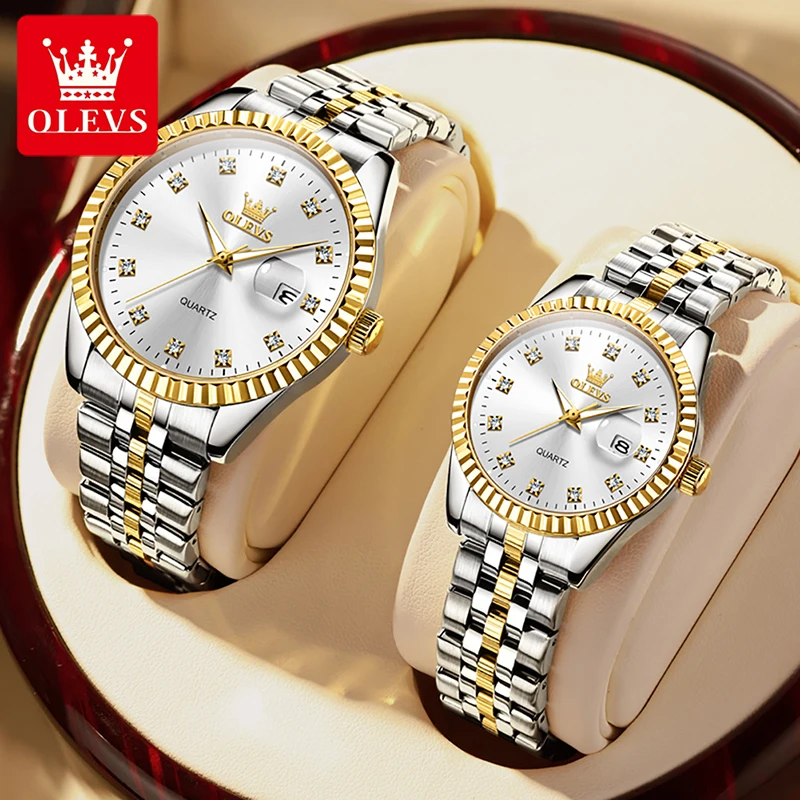 OLEVS Couple Watch Fashion Simple Men Women Automatic Mechanical Watch Stainless Steel High Quality Waterproof Watch Couple 5526