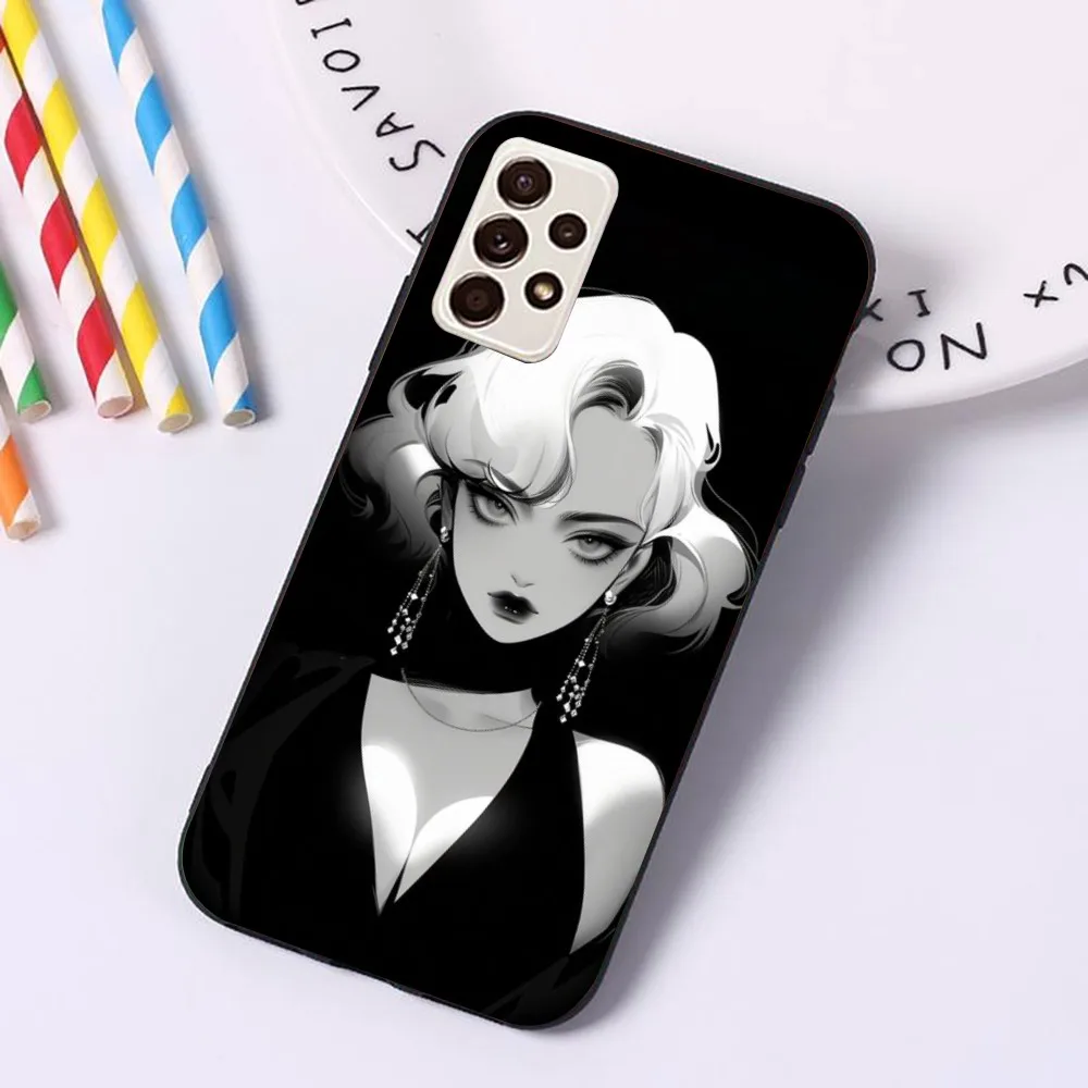 Черный белый чехол для мобильного телефона девочек Samsung A91 A81 A73 A72 A71 A30S A20 A12 A13 A52 A53