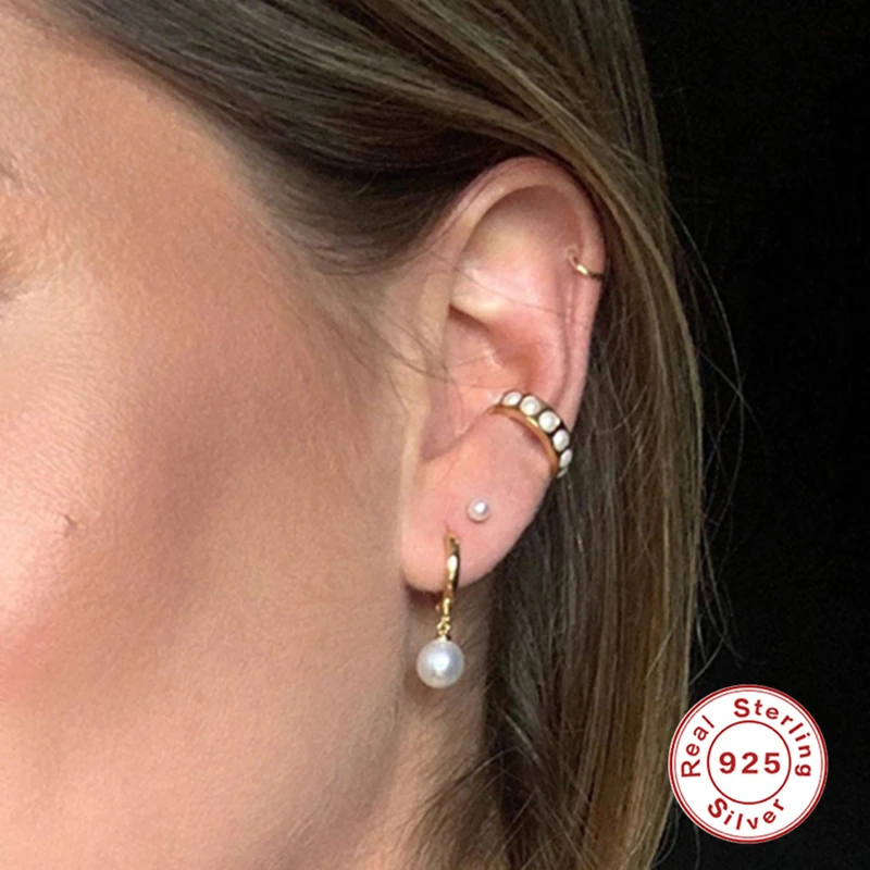 

CANNER Crystal Zircon 3pcs Real 925 Sterling Silver Piercing Stud Earrings For Women Clip Earring Female Jewelry Accessories