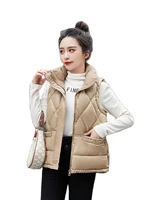 womens winter vest solid zipper stand collar pockets ladies sleeveless jacket casual loose waistcoat for female 2023 new