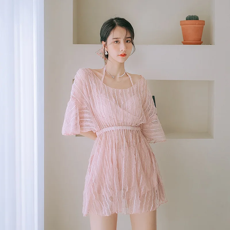 

Trikini Women Swimsuit Two Piece Tankini Full Beachwear 2022 Bikini Three Suit Female Little Push Up Sexy Korean Hot Print