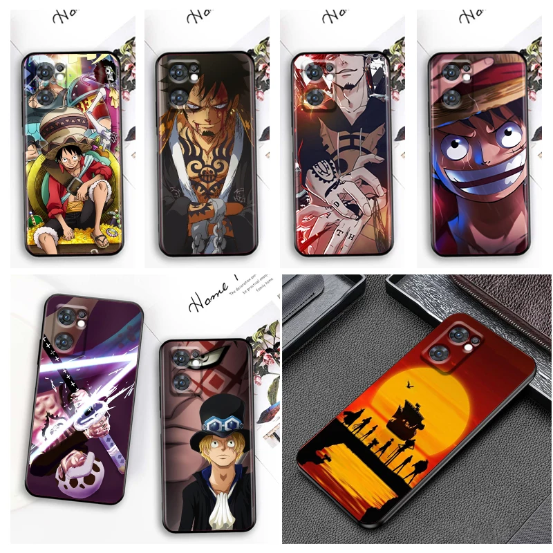 

Luffy Cartoon One Piece Phone Case For OPPO Reno8 7 6 5 4 2 Z Lite Pro Plus SE 4G 5G Black Soft Fundas Silicone Cover Capa