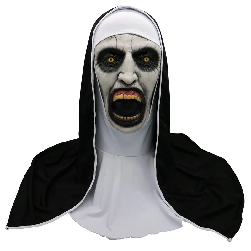 

1 шт. ужасная маска монахини, косплей валак, страшные латексные маски с шарфом на голову, шлем на все лицо, реквизит для вечеринки на Хэллоуин