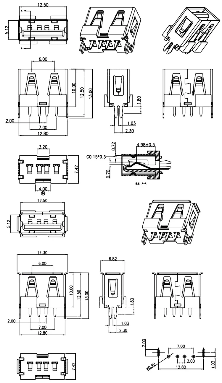 Фото 10 шт./лот USB 2.0 Type A, гнездо-разъем, 4-контактный DIP-коннектор для пайки, разъем для печатной платы, USB-A, угловой, для подключения к проводам №5