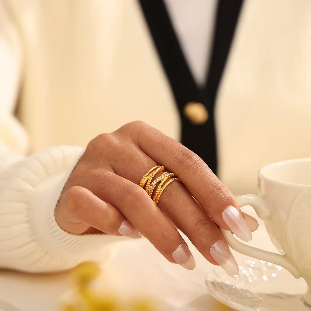 Женское кольцо из нержавеющей стали обручальное с разными линиями покрытое