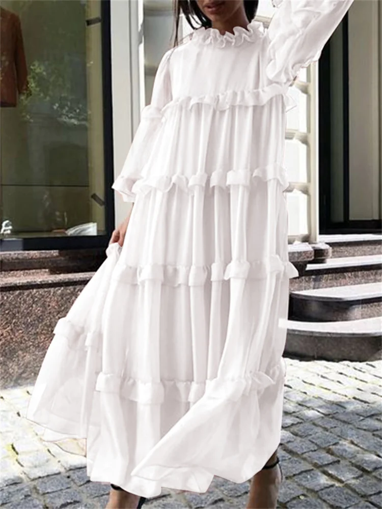 Женское длинное платье VONDA 2022 повседневные однотонные свободные платья с