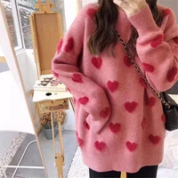 heart love mohair sweater round neck pullover sweater y2k harajuku spring autumn loose trend sweet kawaii sweater red hot sale