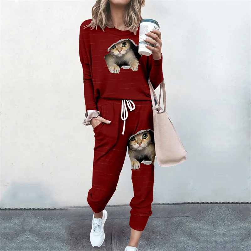 

Spring Autumn Women Tracksuit 2 Piece Set Long Sleeve Casual Suit Clothes Print Comfortable Simple Style
