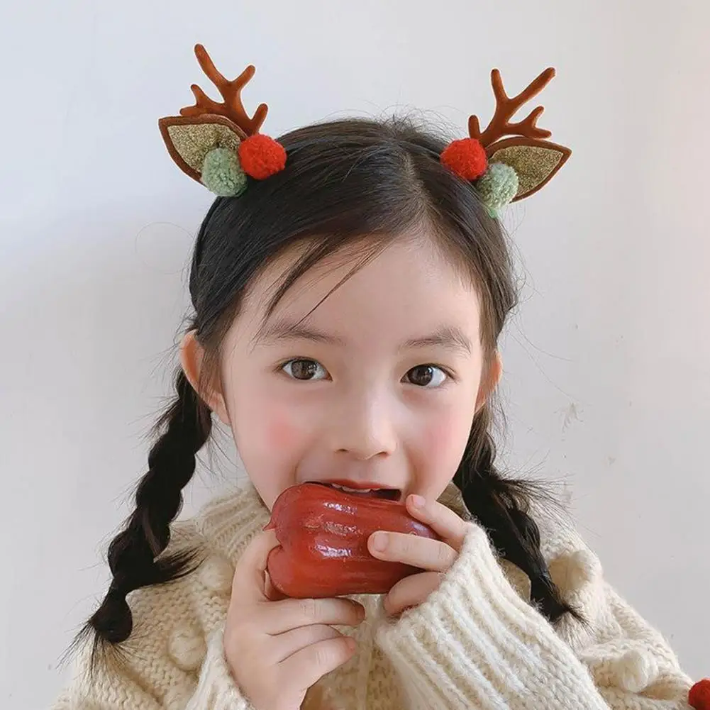 

Festive Hair Accessories Christmas Style Hair Clips Festive Girls Gift with Cartoon Ear Antler Decor Anti-slip Stainless for New