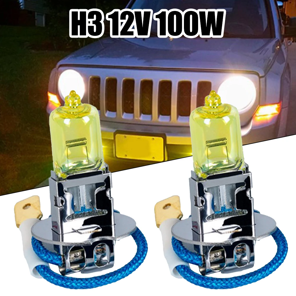 

2PCS H3 Amber Xenon Yellow 100W Halogen Car Front Fog Light Headlight Bulbs Car Headlight Lamp Car Light Source Accessories