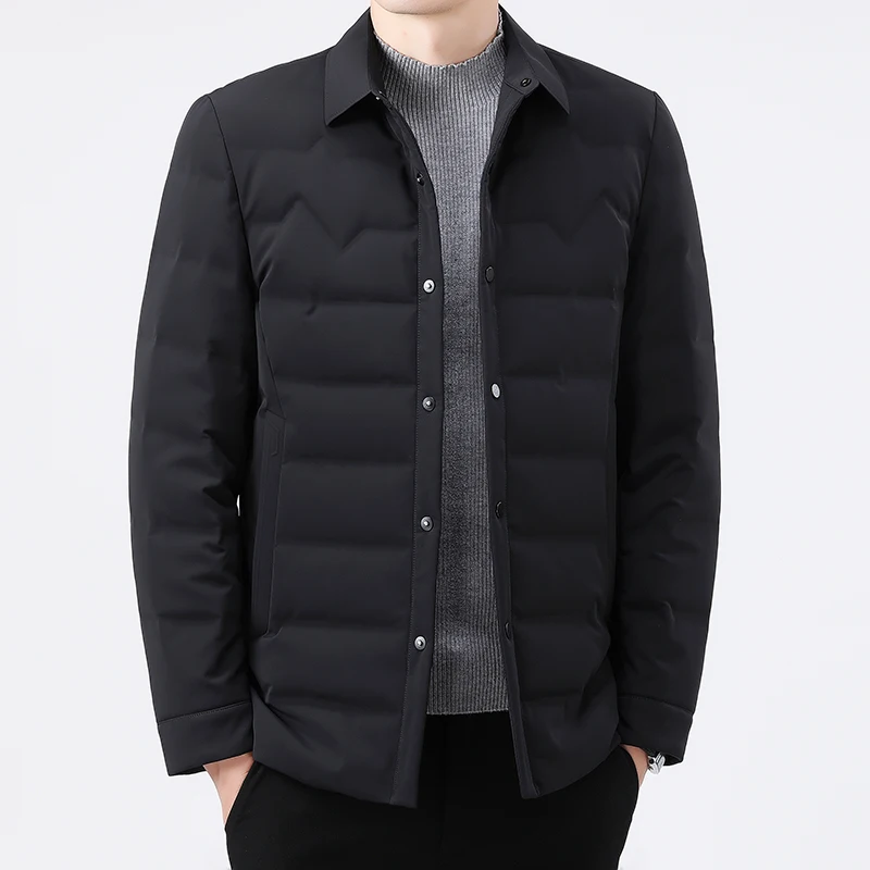 Men Black Gray Blue Puffer Parkas Turn Down Collar Puff Basic Coats Lightweight Thernal Daily Padded Outerwear Male Leisure Look