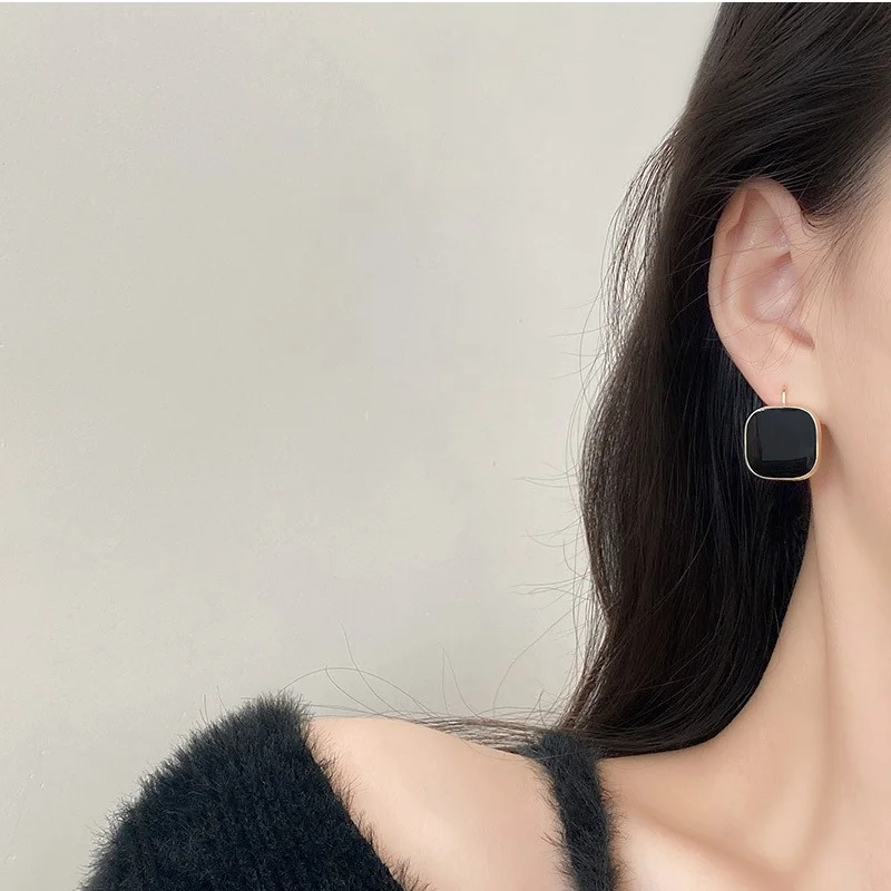 Wine Red Geometric Square Stud Earrings for Women Dripping Oil Cute Korean Metal Wedding Fashion Jewelry Wholesale Gift |