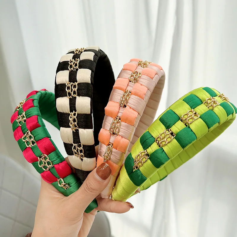 

New Style Fabric Handwoven Metal Chain Headband Women