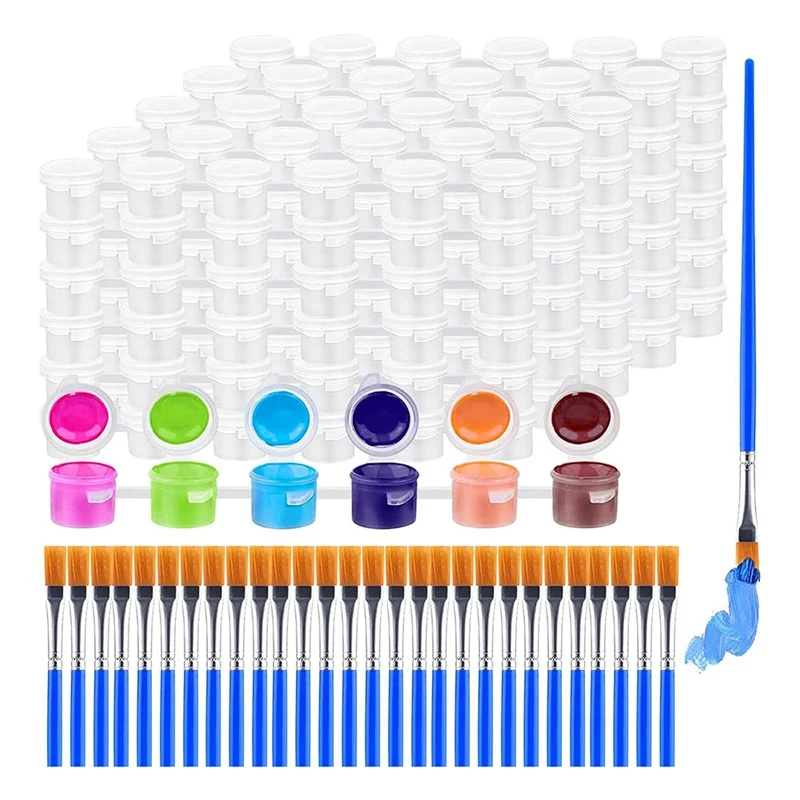 

30 Strips 180 Pots Empty Paint Strips and 100 Pieces Paint Brushes,Paint Cup Clear Plastic Storage Containers,3Ml/0.17Oz
