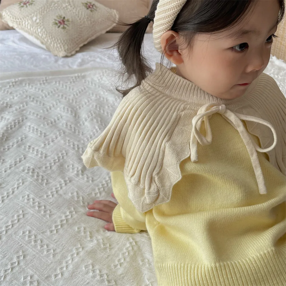 

Girls' Sweater 2022 Autumn Winter Baby Girls' Thickened Warm Large Collar Sweater Knitwear Long sleeve pullover sweater