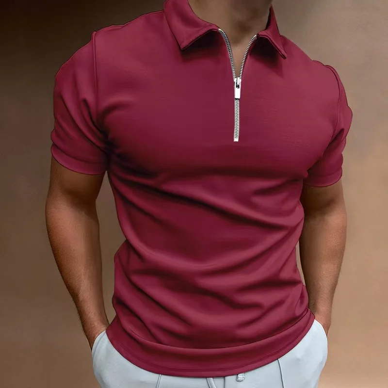 

Large Size Polo Men's Solid Color Short Sleeve Turn-Down Collar Zipper Polo Shirt Men Casual Streetwear Summer Male Tops S-3XL