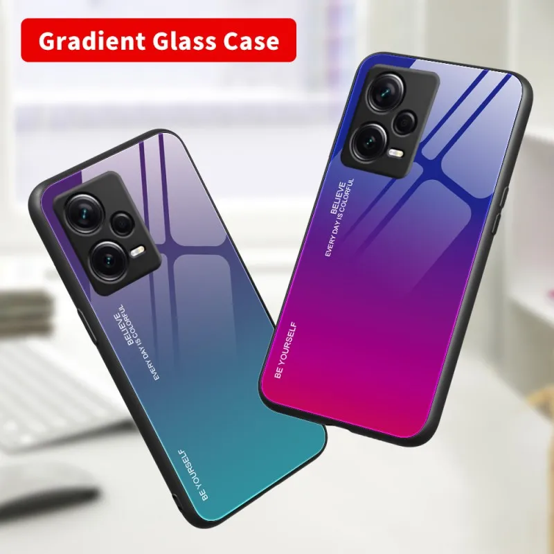 

Gradient Glass Phone Case For Xiaomi Redmi Note 12 9 10 11 8 11 Pro 9A 9C 9T Mi 12T 12X F3 X3 Bumper Clear Hard Protective Cover