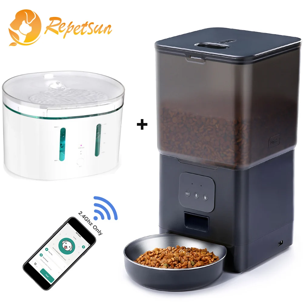 

6L TuYa WiFi Automatic Pet Feeder Cat Food Dispenser Smart 2.5L Cat Drinking Water Fountain Auto For Cats Dogs Pet Dry Food Bowl