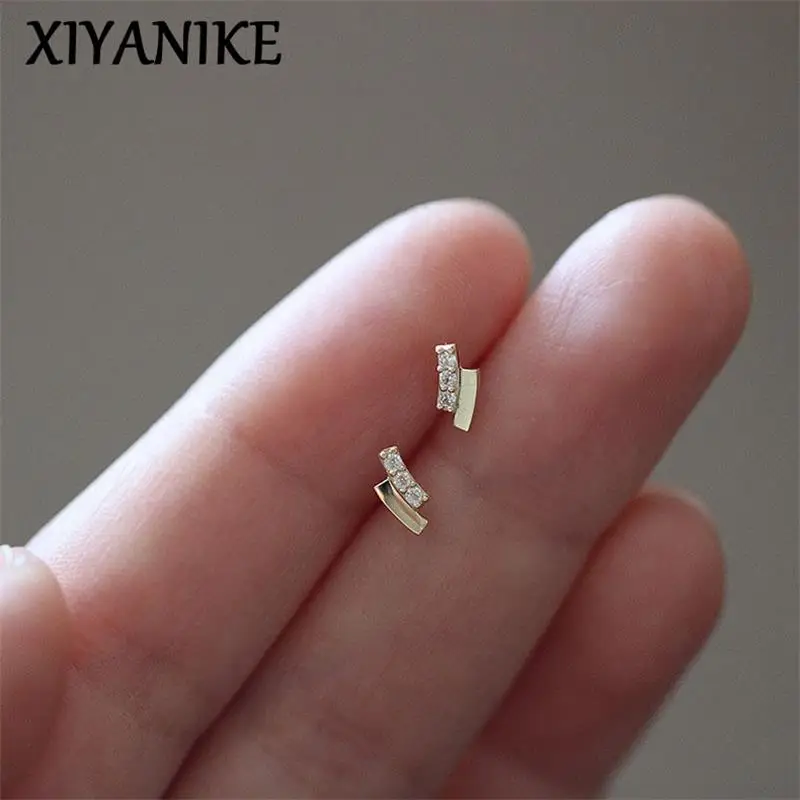 

XIYANIKE Elegant Double Row Arc Zircon Stud Earrings For Women Girl Korean Fashion New Ear Piercing Jewelry aretes de mujer