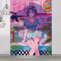 pink anime girl banners flag wall art home decoration kawaii tapestry wall hanging painting cute fashion lady tapestries hot d4