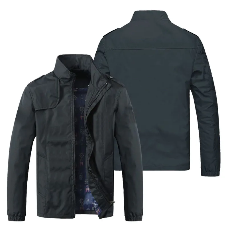 

Spring Men's Fashion Middle Aged Casual Jacket Oversized Hip Hop Bomber Jacket Stand Collar Zip Biker Jacket