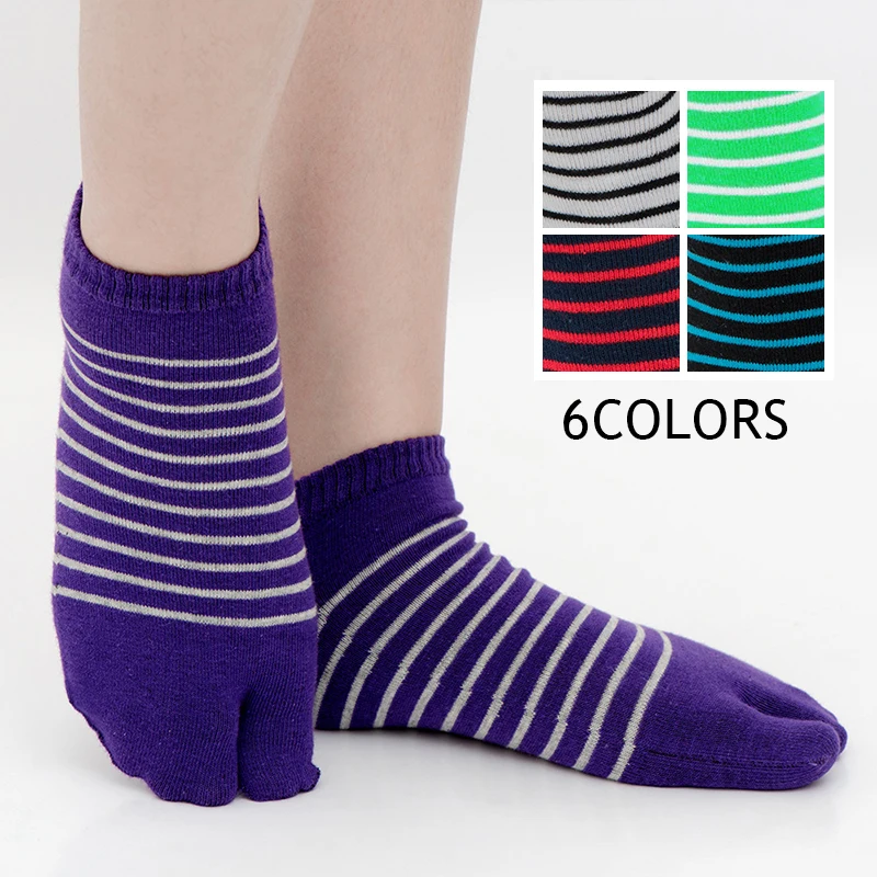 

Japanese Style Two Finger Socks For Men Breathable Striped Cotton Short Socks Men Non-Slip Invisible Tabi Toe Ankle Socks